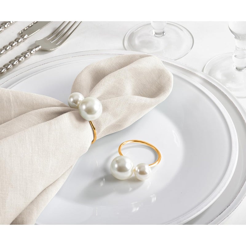 Wonlex Pearl Napkin Rings Set of 12, Gold Serviette Buckle Holder for Easter, Family Gathering, Dinner Party, Wedding Decor, Napkin Ring for Christmas, Thanksgiving Day, Friends and Family (2 Gold Pearls) - Image 3